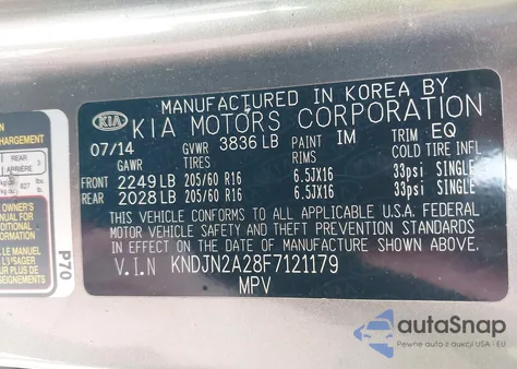 2015 Kia Soul from USA, damaged, VIN KNDJN2A28F7121179